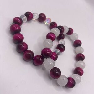 Chic Pink and White Beaded Bracelet Ruby stones